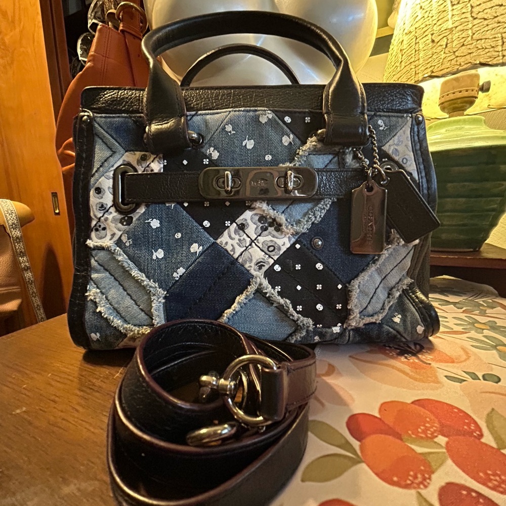 Coach Patchwork Denim and Black Leather Purse